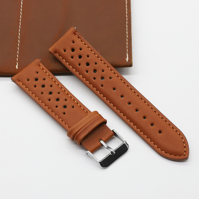 Handmade watch strap 18mm 19mm 20mm 22mm leather strap black brown blue breathable porous watches #C