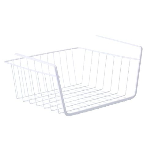 Decdeal - Metal Wire Under Shelf Hanging Storage Basket Space Saving Cabinet Organizer Holder for Bookshelf Kitchen Closet Office Desk Cupboard--White