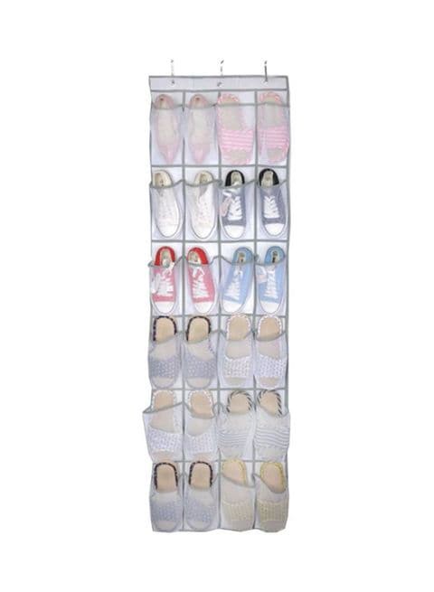 Generic 24-Pocket Hanging Shoes Rack White 48X168X1cm