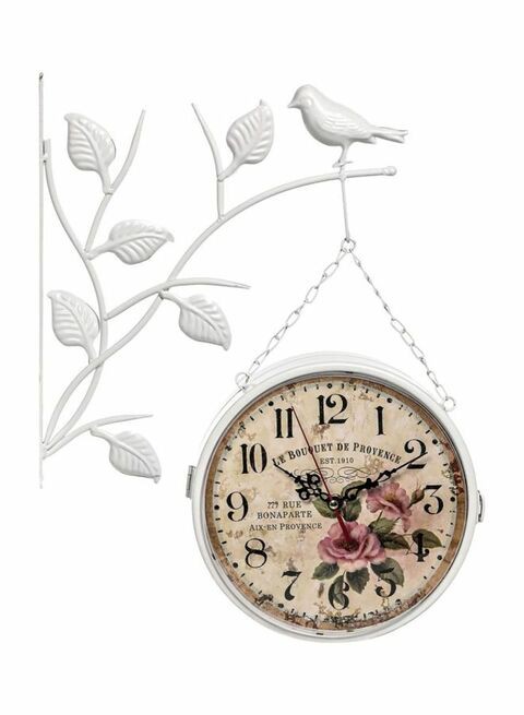 East Lady Double Sided Round Clock White/Beige 45x35cm