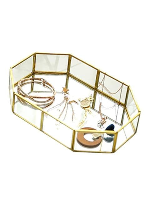 Generic Glass Makeup Organizer Tray Gold/Clear 20X14.2X4.5cm