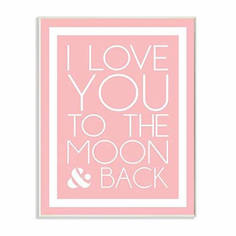 The Kids Room By Stupell I Love You To The Moon And Back On Pink With White Border Rectangle Wall Plaque, 11 X 0.5 X 15, Proudly Made In Usa