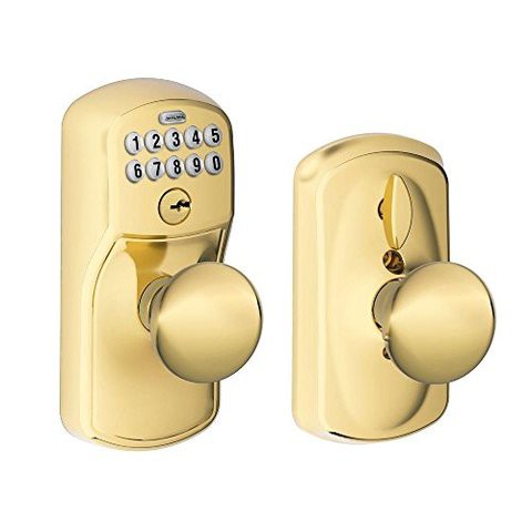 Schlage Fe595 Ply 505 Ply Plymouth Keypad Entry With Flex-Lock And Plymouth Style Knobs, Bright Brass