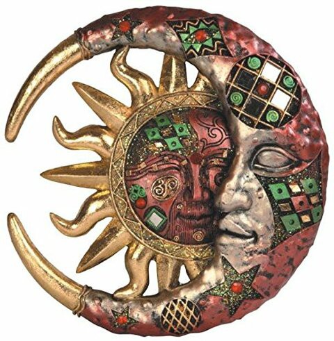 George S. Chen Imports Red Cracked Mosaic Crescent Moon &amp; Sun Wall Plaque Decoration