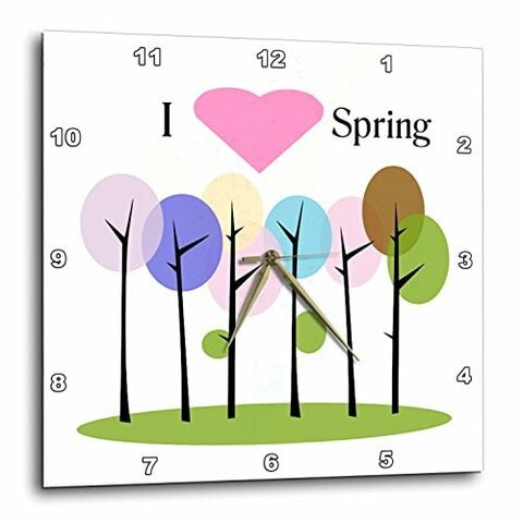 3Drose Print Of Cartoon Trees With I Love Spring - Wall Clock, 10 By 10-Inch (Dpp_212655_1)