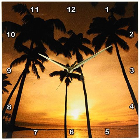 3Drose Dpp_89745_2 Hawaii, Kapalua Beach. Sunset And Palm Trees - Us12 Dpb1667 - Douglas Peebles - Wall Clock, 13 By 13-Inch