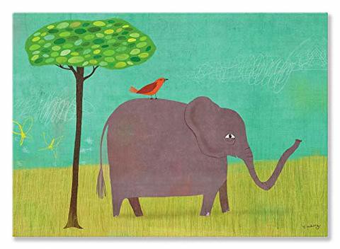 Oopsy Daisy Elephant And Red Bird Canvas Wall Art, 14X10, Green