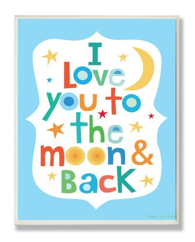 The Kids Room By Stupell I Love You To The Moon And Back On Blue Background Rectangle Wall Plaque, 11 X 0.5 X 15, Proudly Made In Usa