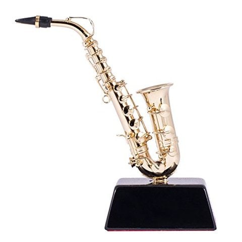 Broadway Gift Gold Saxophone Music Instrument Miniature Replica On Stand - Size 4.5 In.