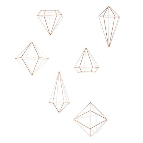 Umbra Prisma Geometric Sculptures, Decorate Your Wall With Modern Metallic Wire Shapes, Table Top, Ceiling D Cor, Set Of 6, Copper