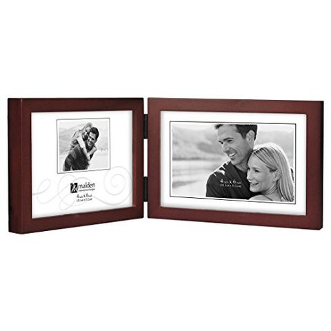 Malden International Designs Dark Walnut Concept Wood Picture Frame, Double Horizontal, 2-4X6, Walnut