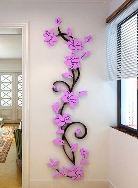 Generic 3D Acrylic Rose Flower Porch Corridor Wall Sticker Purple/Black 80 X 24cm