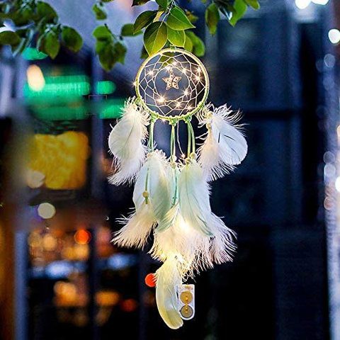 Generic Handmade Dreamcatcher Feathers Night Light Car Wall Hanging Room Home Decor Gn