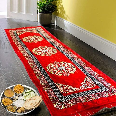 Kuber Industries Velvet Kitchen Mat - 72&quot; x 25&quot;, Red