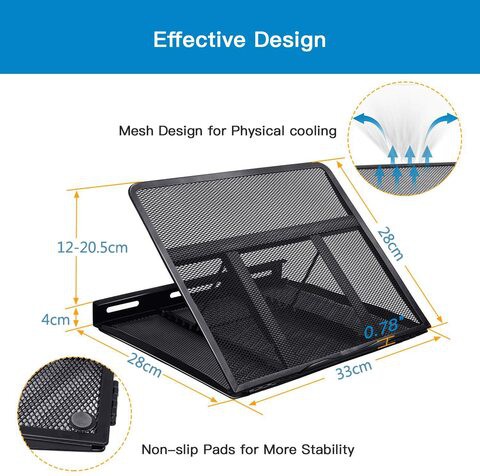 Naor Adjustable Laptop Stand Riser For Desk, Mesh Ventilated Laptop Computer Holder Cooling Stand (B-Black)