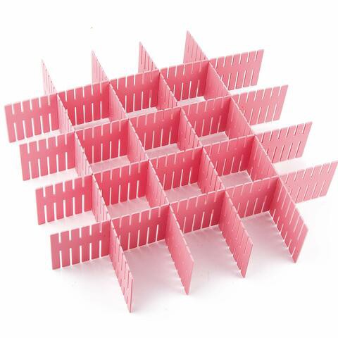 Drawer dividers 4-piece set drawer dividers pink DIY plastic mesh plastic adjustable drawer partition household storage cosmetics socks underwear storage bag suitable for clothing, kitchen and office