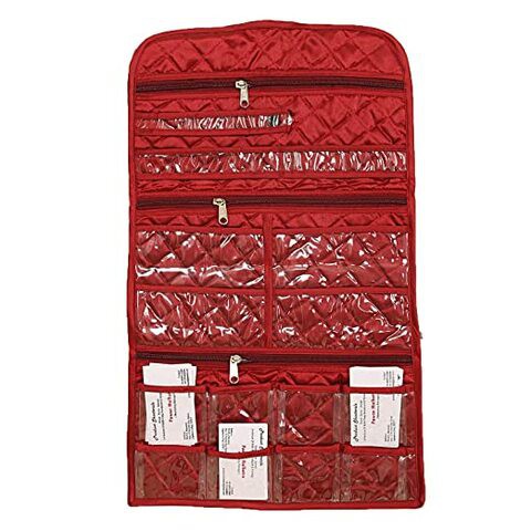 Kuber Industries Satin Make Up Wall Hanging Organizer, Maroon