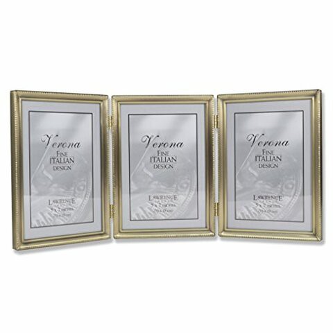 Lawrence Frames Antique Brass 5X7 Hinged Triple Picture Frame - Bead Border Design (Golden Frame)