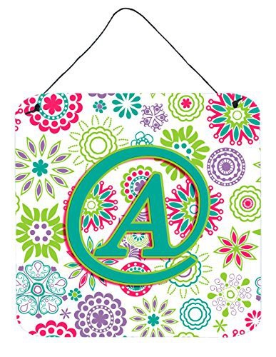 Caroline&#39;s Treasures Cj2011-Ads66 Letter A Flowers Pink Teal Green Initial Wall Or Door Hanging Prints, 6X6, Multicolor