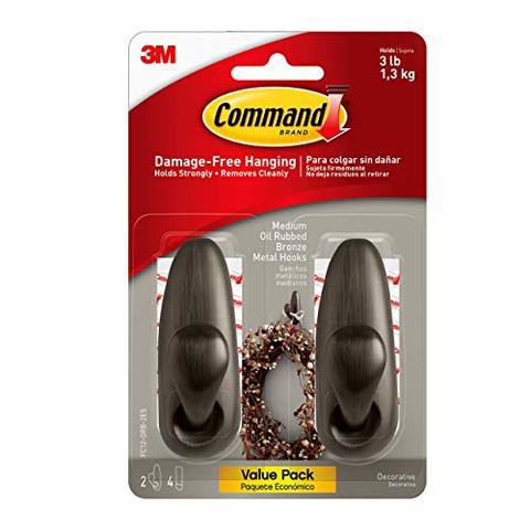 Command Forever Classic Metal Hook, Medium, Oil Rubbed Bronze, 2-Hooks (Fc12-Orb-2Es), Great For Dorm Decor