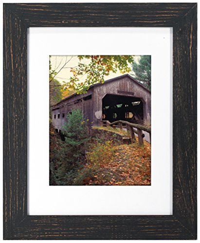 Malden 11X14 Distressed Wood Matted Picture Frame, Made To Display 8X10 With Mat, Without Mat, Black