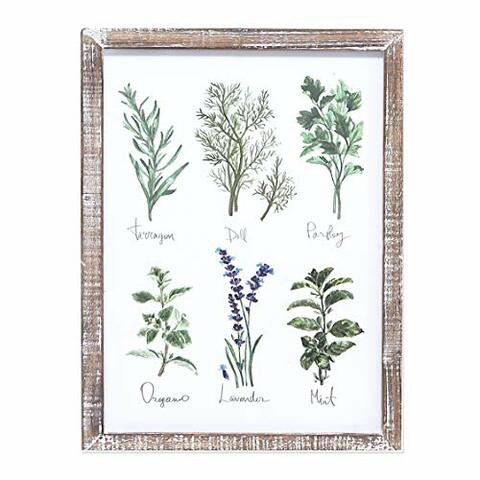 Barnyard Designs Kitchen Herbs And Spices Wall Art Decor Botanical Print Sign Rustic Country Farmhouse Wood Plaque Framed Home Wall Decor 16 X 12&quot;