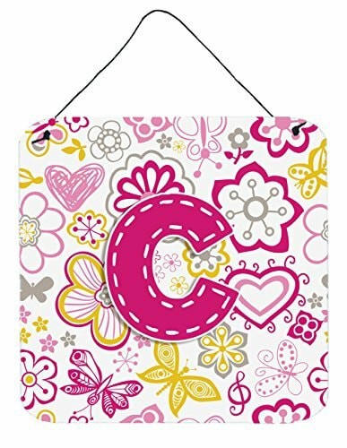 Caroline&#39;s Treasures Letter C Flowers And Butterflies Pink Wall Or Door Hanging Prints, 6 X 6