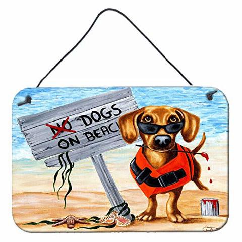 Caroline&#39;s Treasures Amb1341Ds812 The Dog Beach Dachshund Wall Or Door Hanging Prints, 8X12, Multicolor