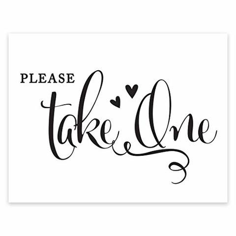 Andaz Press Wedding Party Signs, Formal Black And White, 8.5-Inch X 11-Inch, Please Take One Favors &amp; Gifts Sign, 1-Pack