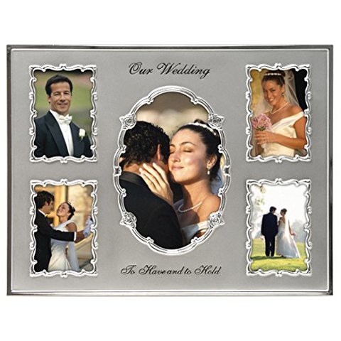 Malden International Designs Our Wedding Two Tone Collage Picture Frame, 5 Option, 1-4X6 &amp; 4-3.5X5, Silver