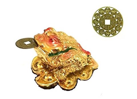 BIGAPPLEGIFTS Feng Shui Three Legged Wealth Money Frog Or Money Toad On The Pile Of Yuan Bao To Attract Wealth And Good Luck (Free Zodiac Lucky Coin)