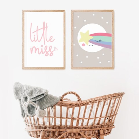 Sweet Pea Set of 2 Wall Art Prints - Litte Miss &amp; Sleepy Moon Star