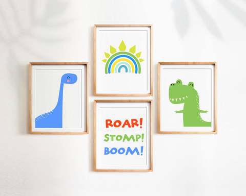 Sweet Pea Set of 4 Dinosaur Rainbow Wall Art Prints