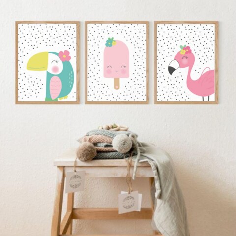 Sweet Pea Set of 3 - Toucan Pop Flamingo Wall Art Prints