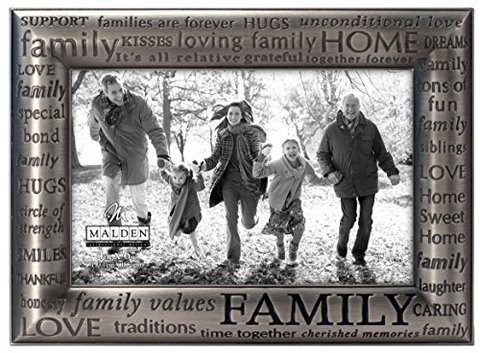 Malden International Designs Modern Pewter Metal Diecast Family Expressions Picture Frame, 4X6, Silver