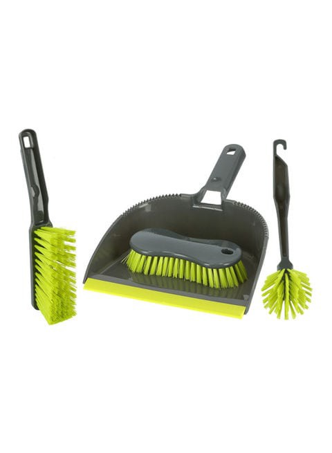 ROYALFORD 4-Piece Cleaning Brush With Dust Pan Set Grey/Green