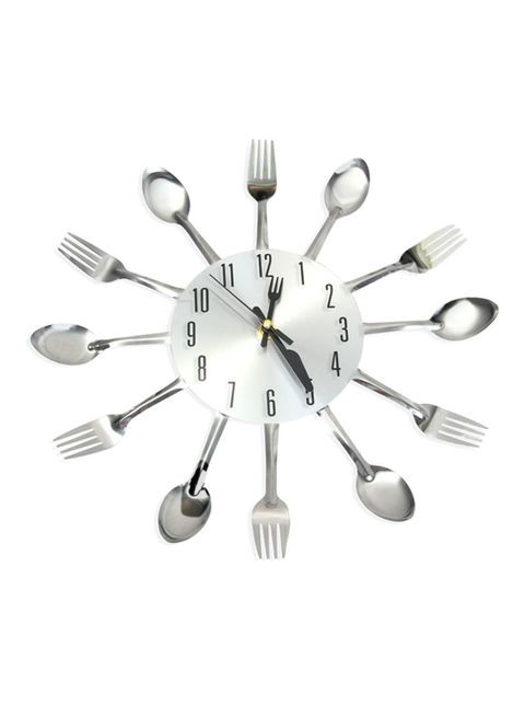 Generic Knife Fork Spoon Analog Wall Clock Silver