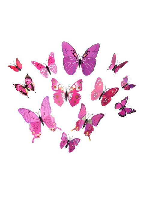 Generic 12-Piece 3D Butterfly Shaped Wall Sticker Set Purple/Pink/Black