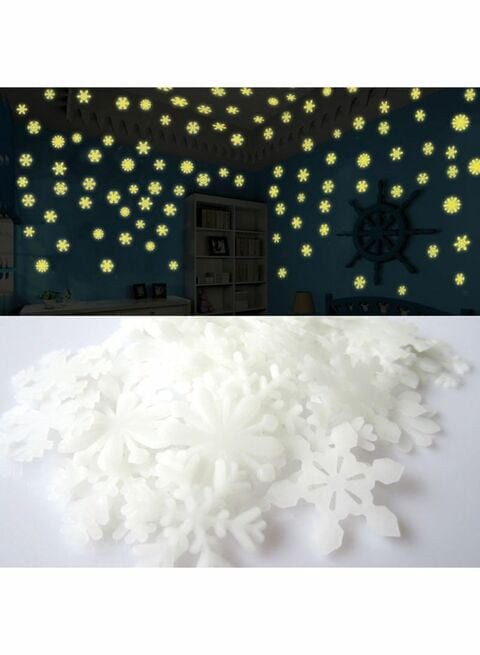 Generic 50-Piece Glow In The Dark Snow Flakes Wall Sticker White 3cm