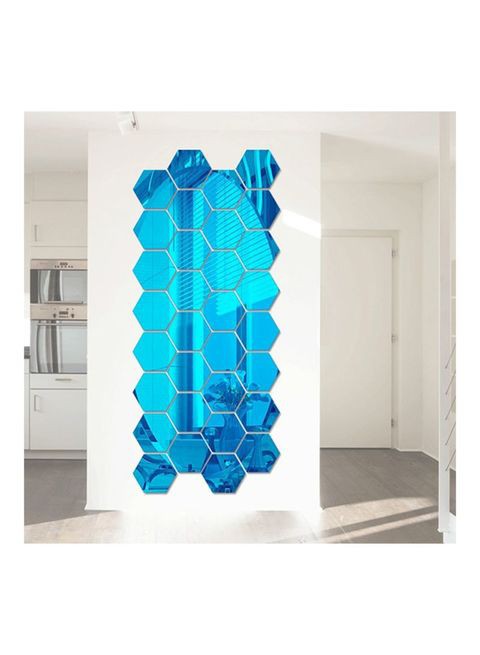 Generic 12-Piece 3D Hexagonal Mirror Wall Stickers Set Blue 8 X 8cm