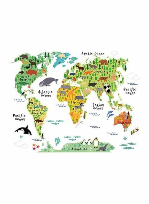 Outad Animal World Map Wall Sticker Multicolour 900X2X600Millimeter