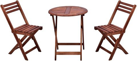 Yatai - Acacia Wooden Chairs Table Round Bistro Set Patio Dining Table Set 3Pcs