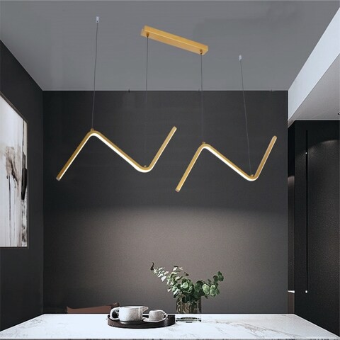 V.MAX modern chandelier, wavy linear chandelier 66 cm、wave chandelier、Adjustable shape 3-color LED light, chandelier, smart LED acrylic chandelier gold, lighting, cloakroom, chandelier.