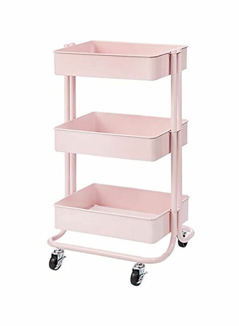 3-Tier Metal Rolling Storage Cart Blush Pink 30inch