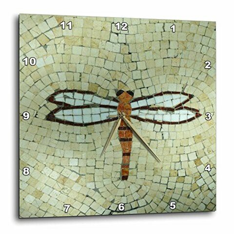 3Drose Dpp_29712_3 Dragonfly On Beige Wall Clock, 15 By 15&quot;