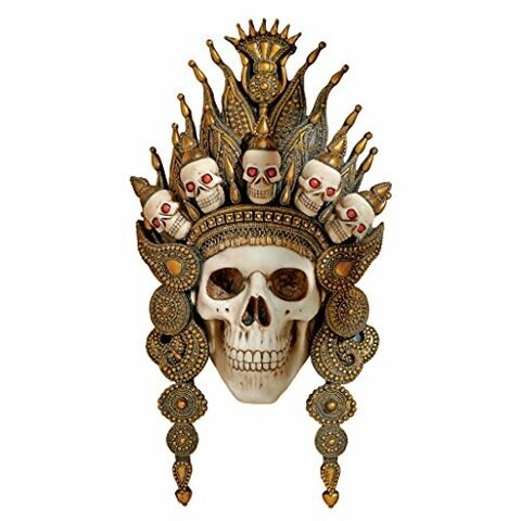 Design Toscano Cl6817 Balinese Deity Of The Afterlife Skull Mask Wall Sculpture, 2 Foot, Faux Bone And Bronze Finish