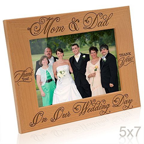 Kate Posh - Thank You Mom &amp; Dad On Our Wedding Day - Engraved Natural Wood Picture Frame - Mother Of The Bride Gifts, Father Of The Bride