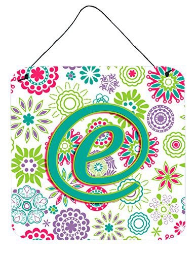 Caroline&#39;s Treasures Cj2011-Eds66 Letter E Flowers Pink Teal Green Initial Wall Or Door Hanging Prints, 6X6, Multicolor