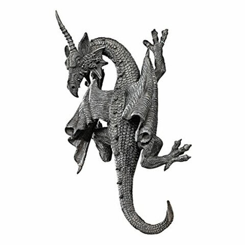 Design Toscano Horned Dragon Of Devonshire Wall Sculpture, 13 Inch, Polyresin, Grey Stone