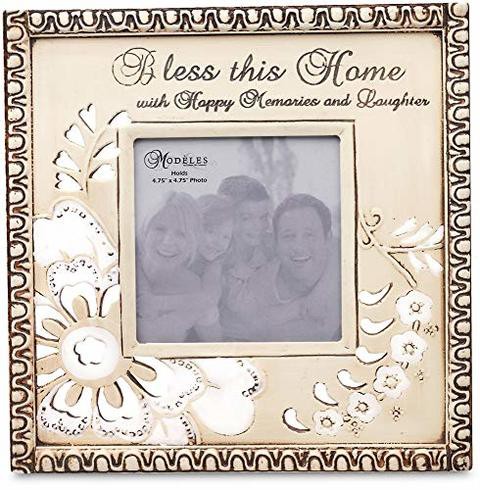 Pavilion Gift Company Modeles 88026, 9.5-Inch X 9.5-Inch Photo Frame, Holds 4.75-Inch X 4.75-Inch Photo, Bless This Home Sentiment